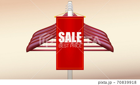 Sale, best price. Red banner on clothing rack Sale, best price. Red banner on clothing rack 70839918