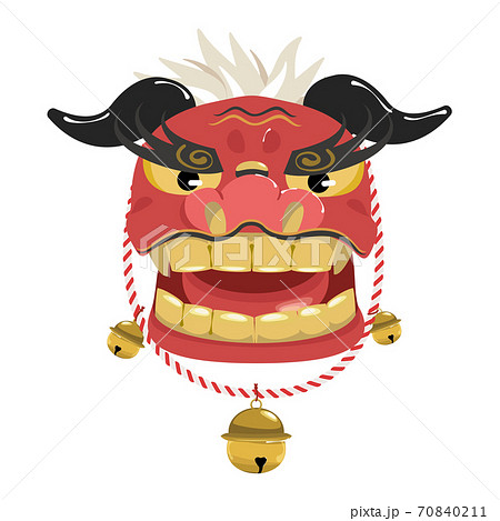 獅子舞の顔　紅白紐　鈴3つ 70840211