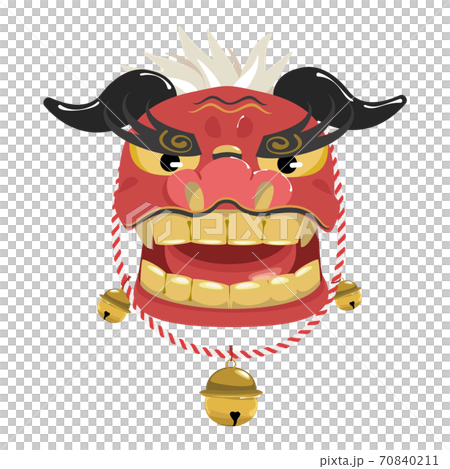 獅子舞の顔　紅白紐　鈴3つ 70840211