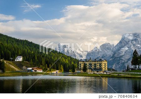 Beautiful view of Lake misurina, at famous dolomite mountain, It Beautiful view of Lake misurina, at famous dolomite mountain, It 70840634