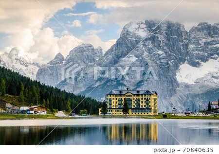 Beautiful view of Lake misurina, at famous dolomite mountain, It Beautiful view of Lake misurina, at famous dolomite mountain, It 70840635