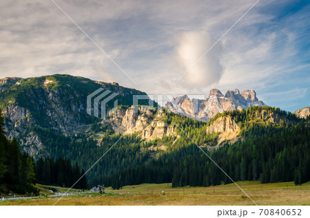 Beautiful view of famous dolomite mountain, Italy. Beautiful view of famous dolomite mountain, Italy. 70840652