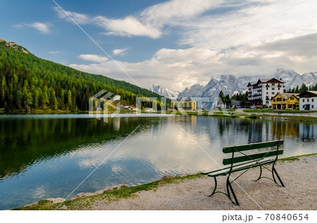 Beautiful view of Lake misurina, at famous dolomite mountain, It Beautiful view of Lake misurina, at famous dolomite mountain, It 70840654