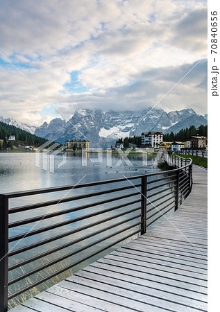 Beautiful view of Lake misurina, at famous dolomite mountain, It Beautiful view of Lake misurina, at famous dolomite mountain, It 70840656