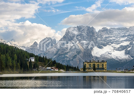 Beautiful view of Lake misurina, at famous dolomite mountain, It Beautiful view of Lake misurina, at famous dolomite mountain, It 70840657