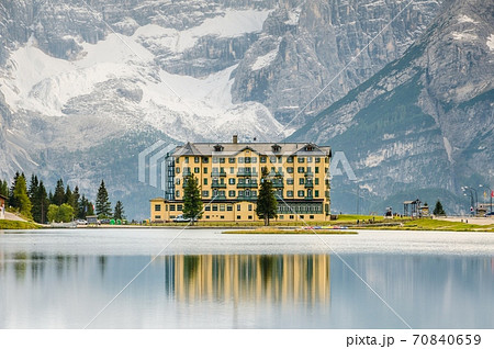 Beautiful view of Lake misurina, at famous dolomite mountain, It Beautiful view of Lake misurina, at famous dolomite mountain, It 70840659
