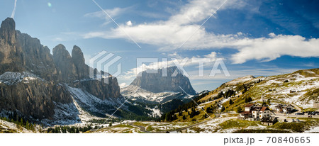Beautiful view of famous dolomite mountain, Italy. Beautiful view of famous dolomite mountain, Italy. 70840665