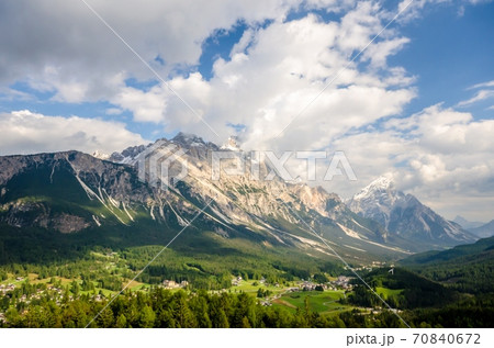 Beautiful view of famous dolomite mountain, Italy. Beautiful view of famous dolomite mountain, Italy. 70840672