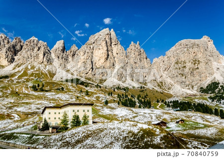 Beautiful view of famous dolomite mountain, Italy. Beautiful view of famous dolomite mountain, Italy. 70840759