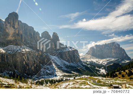 Beautiful view of famous dolomite mountain, Italy. Beautiful view of famous dolomite mountain, Italy. 70840772