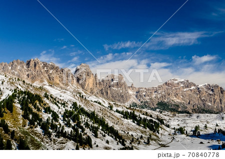 Beautiful view of famous dolomite mountain, Italy. 70840778