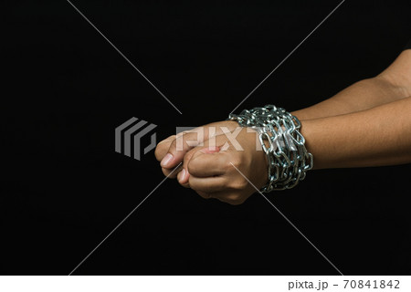 Slave woman she was hand tethered interpreter tied up with steel chain Slave woman she was hand tethered interpreter tied up with steel chain 70841842