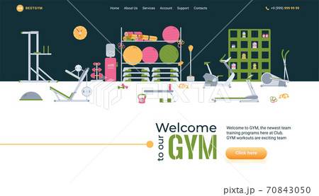 Vector website design for fitness, workout and physical exercises in modern gym. 70843050