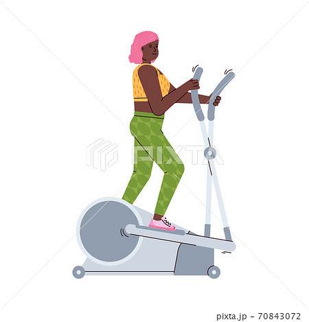 Young woman training on elliptical machine in gym or home a vector illustration 70843072