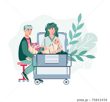 Couple in maternity clinic after baby birth, flat vector illustration isolated. Couple in maternity clinic after baby birth, flat vector illustration isolated. 70843456
