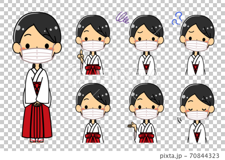 巫女さん　マスク　上半身セット　イラスト 70844323