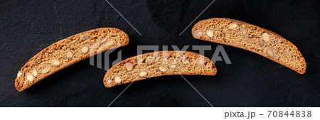 Biscotti panorama. Traditional Italian almond biscuits, shot from the top 70844838