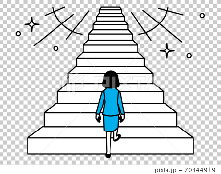 階段を上り始める女性の後ろ姿のイラスト素材