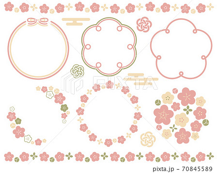 はんなりかわいい和風の花のフレーム 罫線セットのイラスト素材