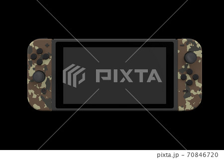 Realistic video game controllers attached to touch screen isolated on black 70846720