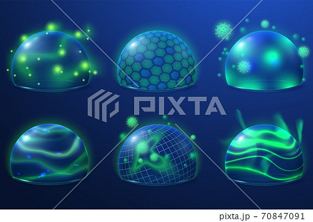 Transparent protection. Safety shield, energy bubbles for protect. Security fields with grid future, abstract 3d sphere recent vector 70847091