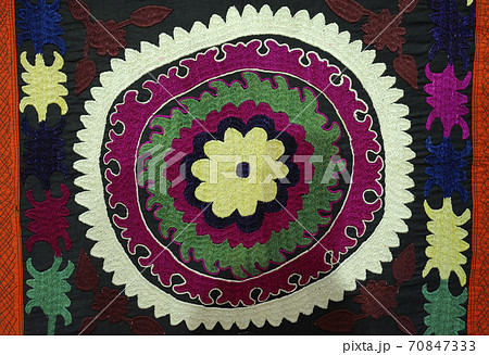 Traditional Tajik colorful embroidery suzani, carpet 70847333
