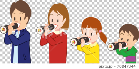 恵方巻を食べる家族 恵方巻を食べる家族 70847344