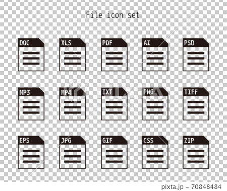 Vector illustration of saved file / Set of image files, documents, software icons 70848484