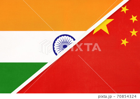 India and China or PRC, symbol of national flags from textile. 70854324