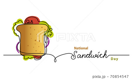 National Sandwich Day line vector banner, background, poster. One continuous line drawing with lettering Sandwich National Sandwich Day line vector banner, background, poster. One continuous line drawing with lettering Sandwich 70854547