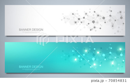 Banners design template with molecular structures and neural network. Abstract molecules and genetic engineering background. Science and innovation technology concept. Banners design template with molecular structures and neural network. Abstract molecules and genetic engineering background. Science and innovation technology concept. 70854831