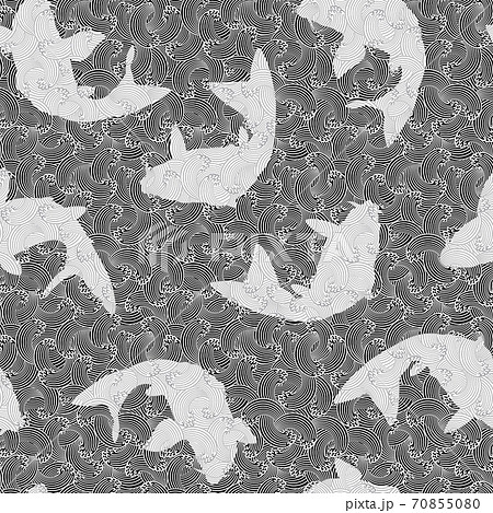 和柄 鯉と波の連続する模様， 70855080