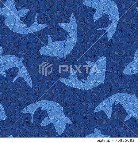 和柄 鯉と波の連続する模様, 和柄 鯉と波の連続する模様, 70855083