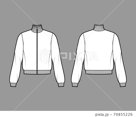 Long-sleeved zip-up sweatshirt technical fashion illustration with cotton-jersey, casual-fit, ribbed trims flat jumper 70855226