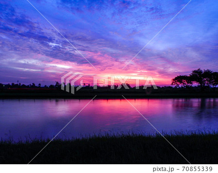 beautiful sunset on the field beautiful sunset on the field 70855339