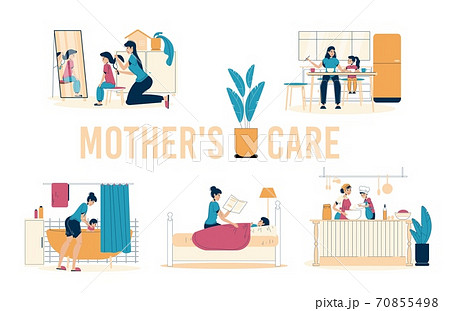 Mother Daughter Care Family Isolated Scene Setのイラスト素材