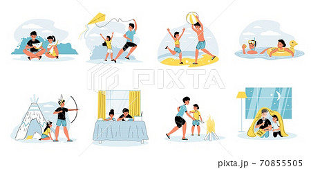 Brother Sister Playing Game Together Family Set Stock Illustration