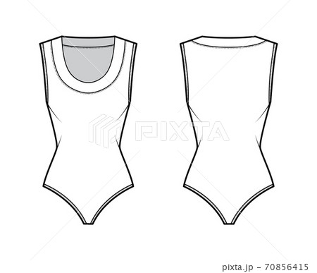 Bodysuit technical fashion illustration with scooped neckline, sleeveless, medium-coverage briefs outwear one-piece  70856415