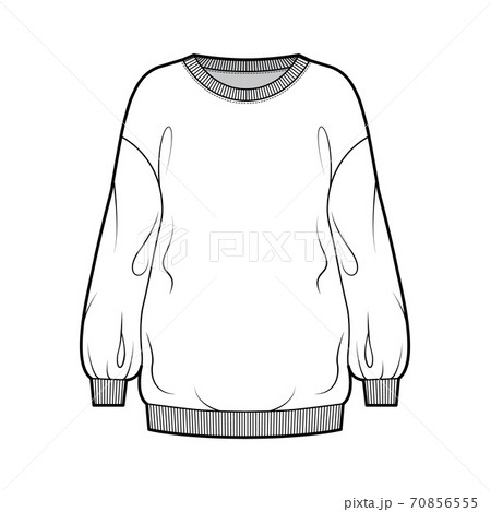 Cotton-terry slouchy oversized sweatshirt technical fashion illustration with relaxed fit, crew neckline, long sleeves 70856555