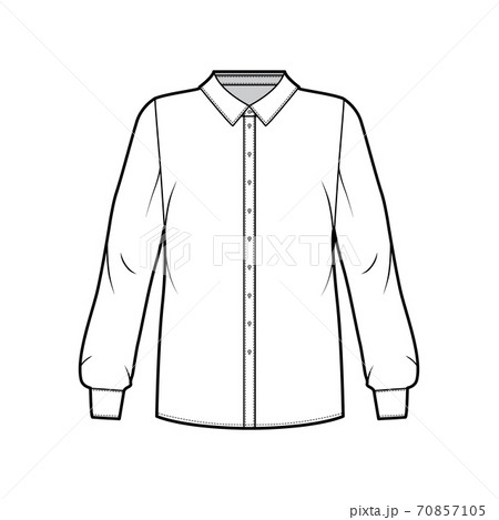 Classic shirt technical fashion illustration with basic collar with stand, long sleeves with cuff, back round yoke.  70857105