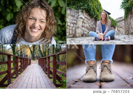 Girl Portrait. Pretty happy woman enjoying summer outdoors. Sunny Summer Day under the Hot Sun 70857203