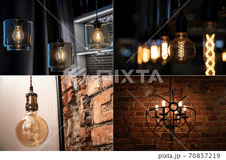 Vintage Edison lamps in the interior. loft style 70857219