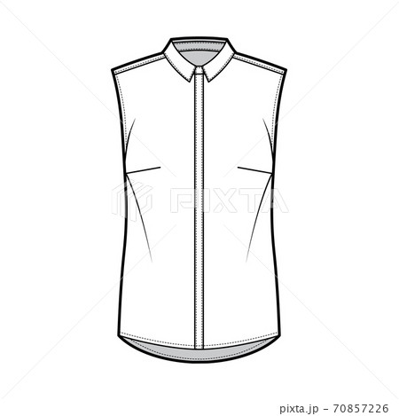 Shirt technical fashion illustration with neat, slim collar, front concealed button fastenings slightly loose silhouette 70857226
