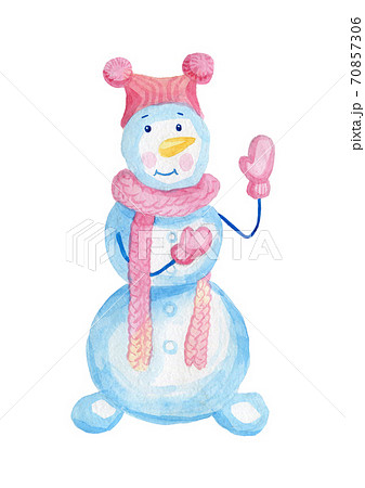 original hand watercolor of snowman with gifts 70857306