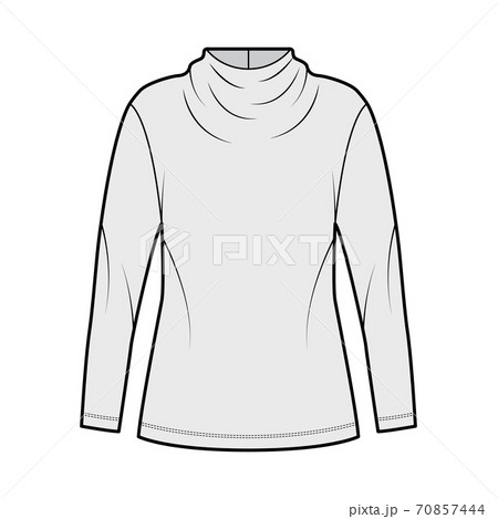 Top technical fashion illustration with elegant draped neckline, long sleeves, oversized, back button-fastening keyhole Top technical fashion illustration with elegant draped neckline, long sleeves, oversized, back button-fastening keyhole 70857444