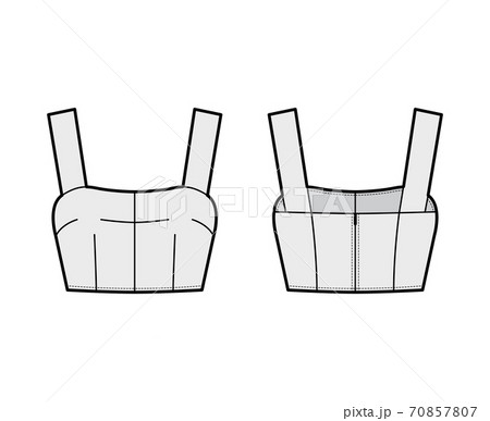 Cropped top technical fashion illustration with scoop neck, wide straps, back zip fastening, waist length. Flat tank 70857807