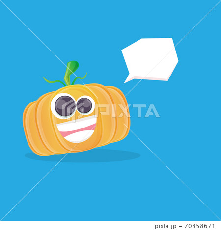 vector funny cartoon pumpkin character isolated on blue background. funky smiling cute autumn vegetable character. Halloween cartoon smiling pumpkin 70858671