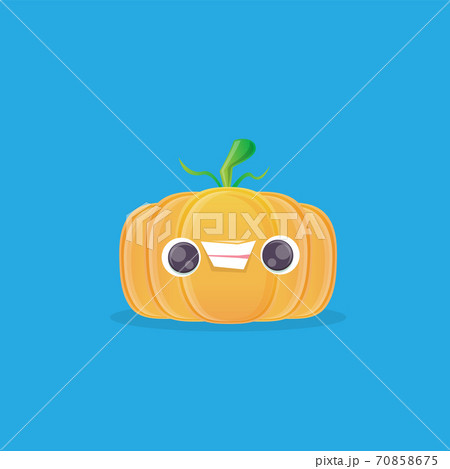 vector funny cartoon pumpkin character isolated on blue background. funky smiling cute autumn vegetable character. Halloween cartoon smiling pumpkin 70858675