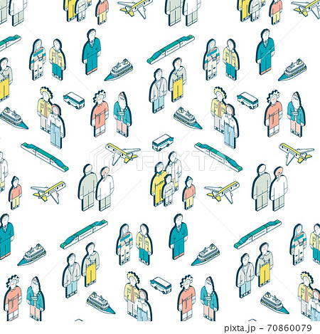 乗り物と老若男女のシームレスパターン 乗り物と老若男女のシームレスパターン 70860079