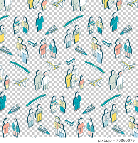 乗り物と老若男女のシームレスパターン 乗り物と老若男女のシームレスパターン 70860079